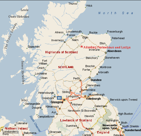 Schottland �bersichtskarte mit Lage von Ailanbeg ( Ferienhaus und lodge)